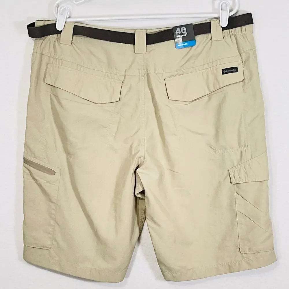 Columbia Cargo Shorts Men's 40 Omni Shade 50 UPF Moisture Wicking Khaki Belted